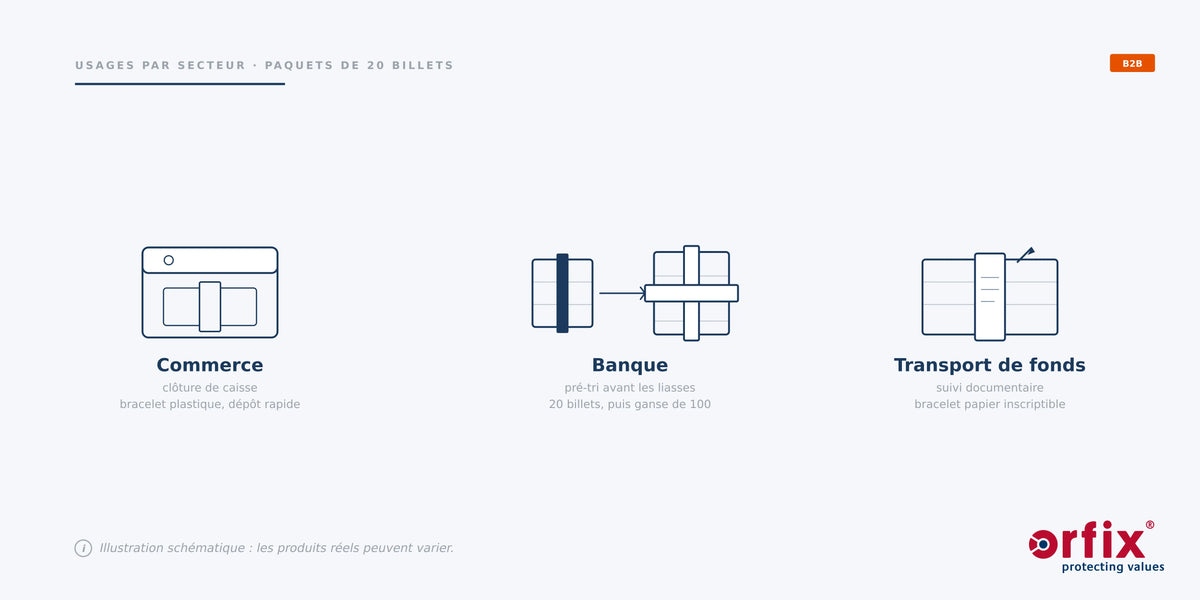 Pré-tri en banque et clôture de caisse en commerce avec bracelets